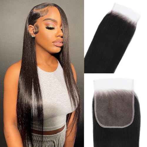 5x5 SKINLIKE HD Lace Closure, Invisible HD Lace Closure Single Knot Pre-Plucked Natural Hairline Brazilian Human Hair Closure Natural Black Color (18 Inch)