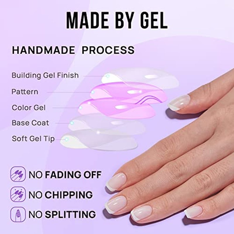 BTArtbox Press On Nails - Classic White French Tip Square Nails | 30-Piece Glue-On Kit in 15 Sizes for Weddings