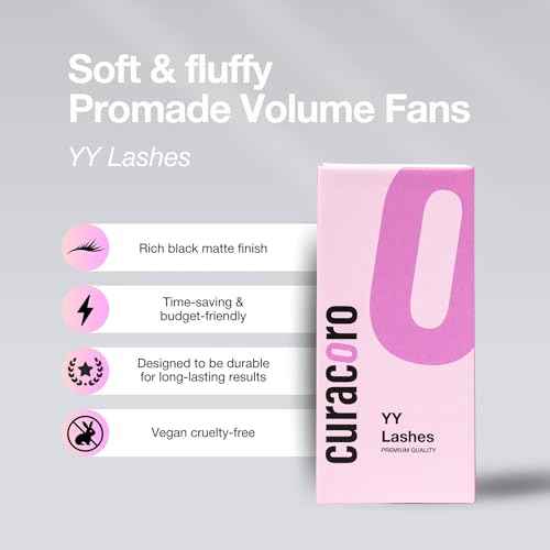 Curacoro YY Eyelashes Extensions - 2D Fans Volume Eyelashes, 0.07 CC Curl 9mm - 15mm Length Mixed Tray, Full Fluffy Volume Look, Long Lasting & Easy Application
