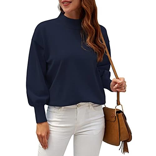 WEACZZY Women's 2025 Fall Fashion Casual Sweaters Mock Neck Long Lantern Sleeve Lightweight Knit Pullover Sweater Tops