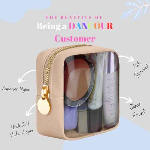 Beige Mini Makeup Bag - Clear Travel Cosmetic Case With Pouch, Small Cosmetic Pouch for Purse