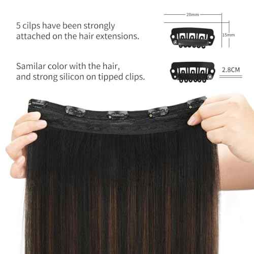 Winsky Hair Extensions Real Human Hair - One Piece Brown Balayage Remy Hair Extensions Clip on 80gram for Women (18inch, #1BT4P1B)