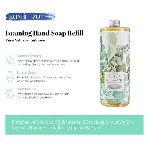 ROMIIE ZOI Foaming Hand Soap Refill, Eucalyptus & Mint, Gentle & Moisturizing Formula, 1 L/ 33.8 FL OZ