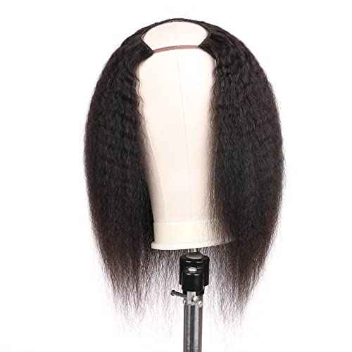 huarisi Kinky Straight Wigs U Part Human Hair Short Yaki Straight Wig for Black Women 9A Brazilian Hair Wigs 150 Density Upart Wig without Lace Easy to Install 14 inch