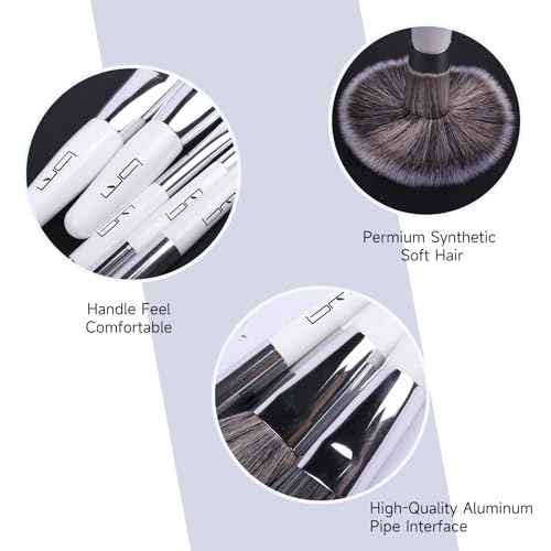 Travel Makeup Brushes Set w/Pouch, 5PCS Double Ended Portable Mini Cosmetic Brushes Kit for Foundation, Eyeshadow, Lip, Blush Make Up Brushes Professional(White)