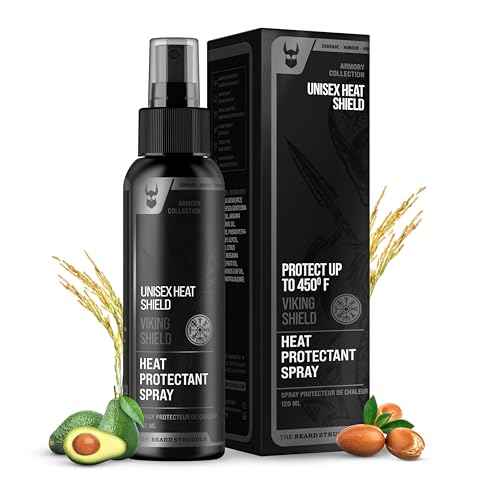Beard & Hair Heat Protectant Spray - Viking Shield Beard Spray for Men, Protects Hair from Heat Damage of Straightener and Styling - Argan Oil Thermal Protector Spray - Protect Up To 450¨¬ F - 4 Fl Oz