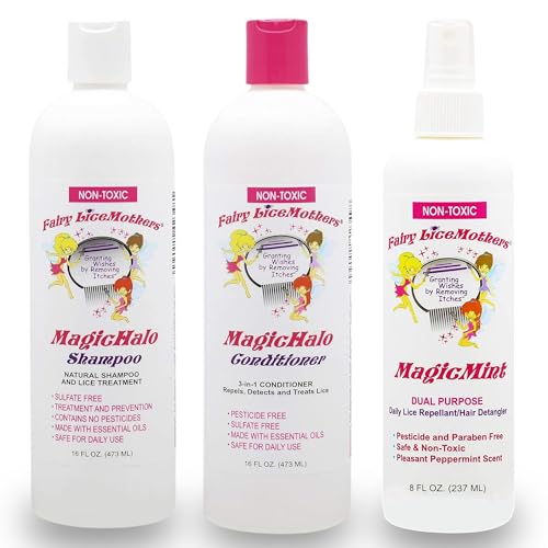 Fairy LiceMothers - 16 oz MagicHalo Shampoo, Conditioner, 8 oz Hair Spray Lice Treatment Kit