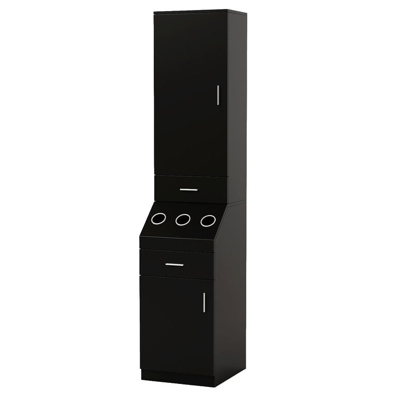 OmySalon Salon Station, Barber Stations with 2-Tier Storage Shelf with Door, Hair Styling Storage Cabinet with 2 Drawer, a Large Storage Cabinet & 3 Hot Tool Holders, Black
