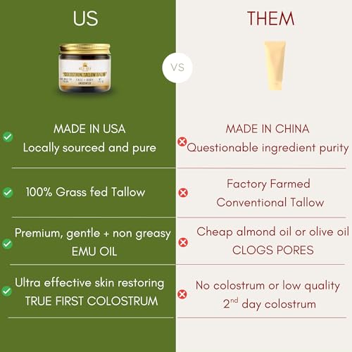100% Grass Fed Tallow Balm with First Colostrum, Rose Oil & Emu Oil - Handmade in USA Whipped Beef Tallow for Face and Body, Beef Tallow for Skin Tallow Moisturizer (Mountain Rose) Scent