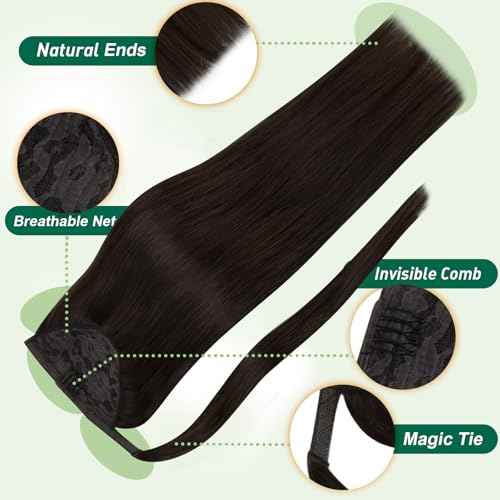 Easyouth Human Hair Ponytail Extensions Dark Brown Pony Tails Hair Extensions Human Hair Brown Ponytail Extension Human Hair for Women 18Inch 80g