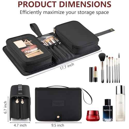 Travel Makeup Bag for Women for Cosmetics, Brushes, and Toiletries, Compact and Portable Makeup Organizer, Large Capacity Storage Cosmetic bag for Business, Vacation, or Weekend Traveling (Black)
