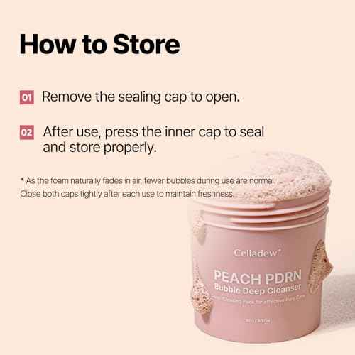 Peach PDRN Bubble Deep Cleanser with Succinic Acid, Facial Cleanser for Sensitive Skin, Korean Skincare (3.17 fl.oz.)