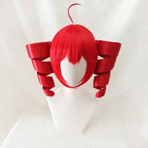 Anime Cosplay Wig Anti-Gravity Twin Tails Synthetic Wig Comic Convention Costume Hair for Halloween Party (Red)