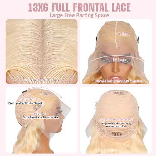 613 HD Lace Frontal Wig 13x6 Blonde Body Wave Lace Front Wigs Human Hair Pre Plucked Glueless Wigs for Women (26inch)