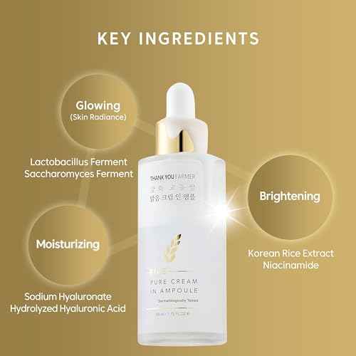 THANKYOU FARMER Rice Pure Cream In Ampoule, Double Layered Formula, Glass skin, Dermatologist Tested, Korean Rice Extracts, Niacinamide, Fragrance-Free, 1.75 fl.oz (50ml)