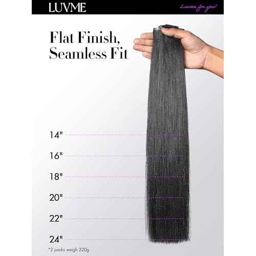 LUVME Yaki Straight Seamless 110g 7Pcs Clip in Hair Extensions Full Max with 16inch Remy Human Hair Extensions, Natural Black 100% Real Soft Hair