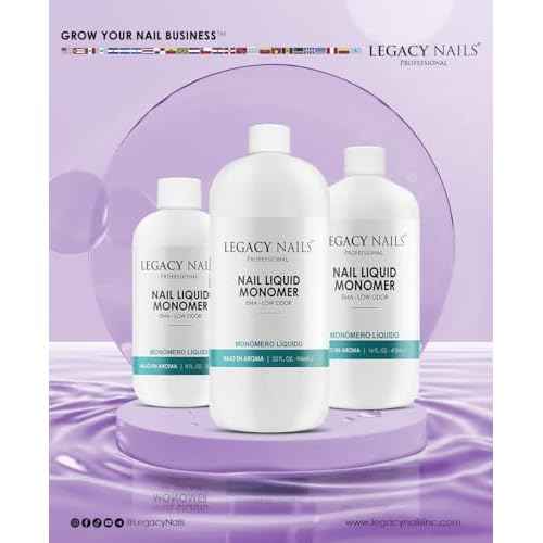 Legacy Nails Professional NAIL LIQUID MONOMER - MMA-Free, Acetone-Free, Low Odor Formula, Compatible with All Acrylic, Perfect for Nail Extensions, Sculpting & Overlays - 946ml / 32 FL.oz.