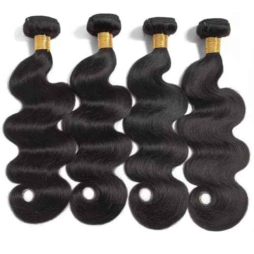 16A Human Hair Bundles 18 20 22 24 Inch Body Wave Bundles Human Hair 400g Brazilian Virgin Body Wave 4 Pieces Deals Brazilian Quick Weave Extensions Wet and Wavy Extensions Natural Black