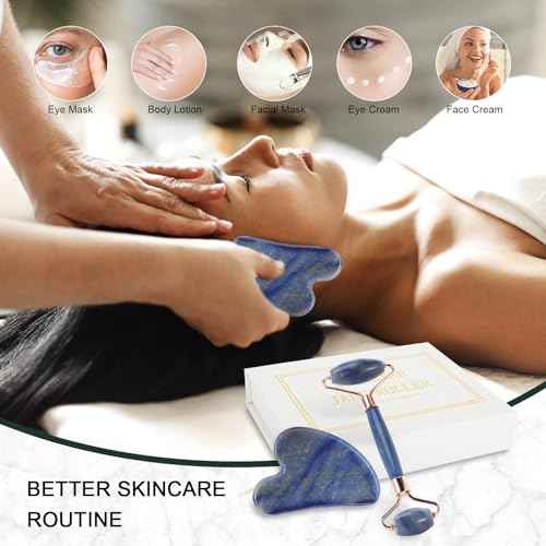 Jade Roller for Face, Facial Roller Massager Skin Care Tool, Gua Sha Facial Tools for Face, Neck, Eyes, Reduce Puffiness of The Skin(Blue)
