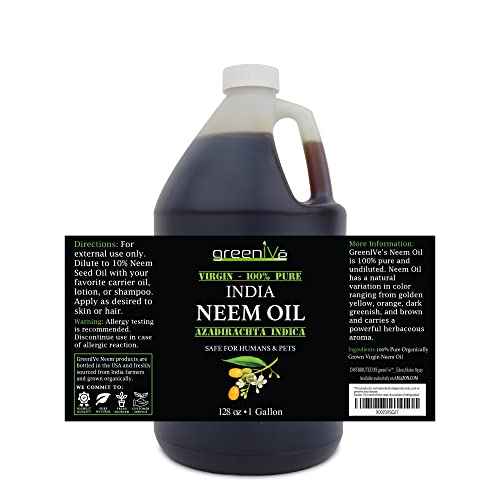 GreenIVe Neem Oil, 100% Cold Pressed Virgin, Pure Unrefined, 128 Fl Oz (1 Gallon), Natural Plant-Based, Non-GMO