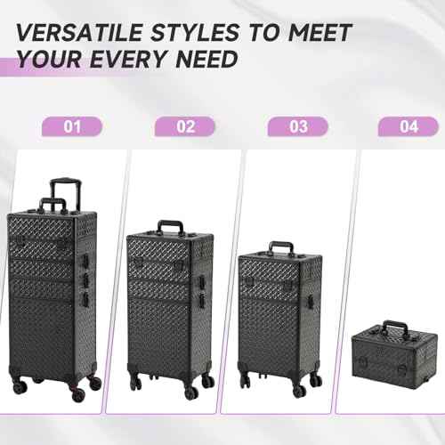 Leeora&Leekoo Portable Multi-Storey Nail Case for Nail Tech Organizer - Wheels Makeup Case Organizer, Cosmetic Case, Makeup Train Case, Make Up Case (Black)