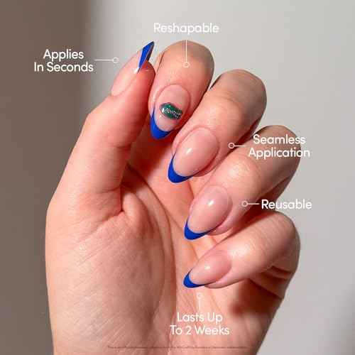 Glamnetic x Fanatics Press On Nails - Florida Gators | Short Almond Fake Nails, Collegiate Gators Blue French Tips, College Nails, Salon-Quality | 15 Sizes - 30 Nail Kit with Glue