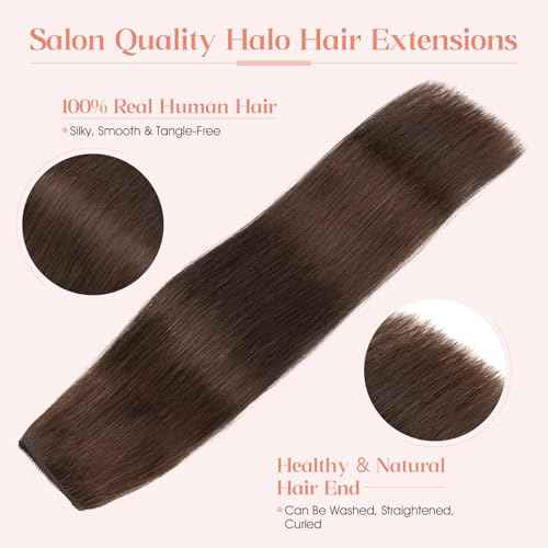 Hairro Wire Hair Extensions Human Hair, Fish Line Invisible Adjustable & Clips in Extensions Straight, 100% Real Hairpieces Seamless Blending for Women, 16 Inch 80g Dark Brown