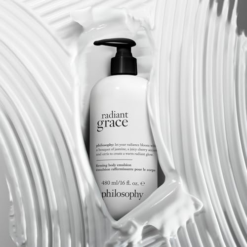 philosophy radiant grace firming body emulsion - luxury scented body lotion - with shea butter - notes of jasmine, black cherry & sandalwood - 16 fl oz