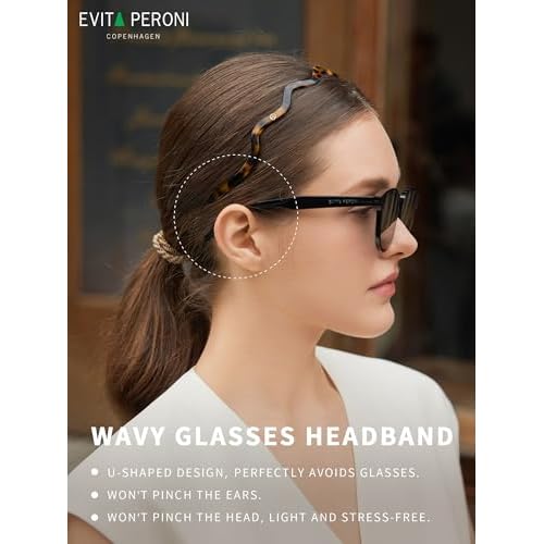 EVITA PERONI Wavy Glasses Headband Hair Band Designed for Eyewear, Comfortable Headbands for Women Fashion Thin Headbands Non Slip No Pressure, No Headache-Tortoise