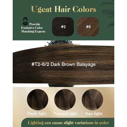 Ugeat Dark Brown Clip in Hair Extensions Real Human Hair Balayage Hair Extensions Clip in Human Hair Ombre Medium Brown Thick Remy Straight Texture Daily Styling 16 Inch 7pcs 120g