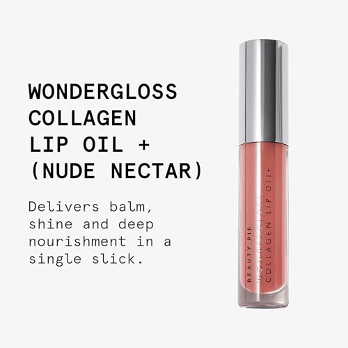Beauty Pie Wondergloss Collagen Lip Oil + Nude?Nectar 0.13?fl?oz ? Hydrating, Plumping, Non?Sticky Lip Oil Gloss Hybrid with Collagen AC Micro?Vectors & Cherry Hibiscus Oils