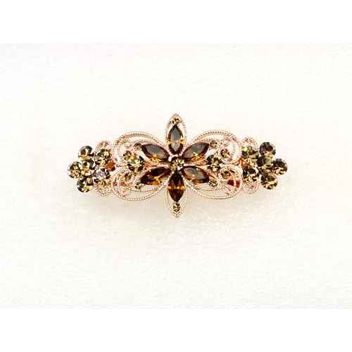 Faship Smoked Topaz Chocolate Brown Rhinestone Crystal Flora Hair Barrette Clip