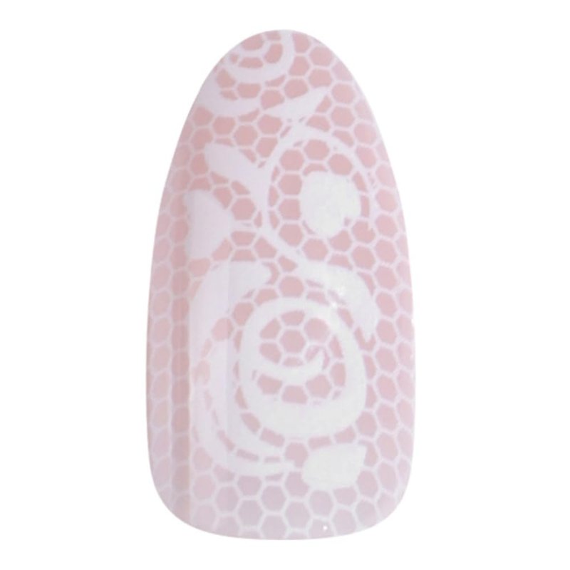 Press On Nails - Beige Lace Almond Fake Nails | 30 Nails in 15 Sizes, Reusable Salon Quality