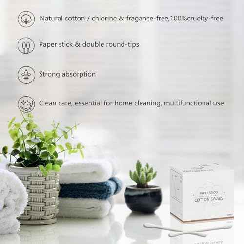 Cotton Swabs with Paper Sticks 1000ct, Double Round Cotton Buds for Beauty& Personal Care
