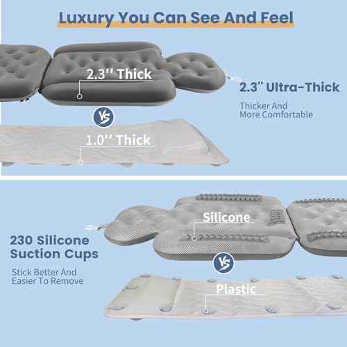 Bath Cushion, Full Body Bathtub Pillow with 160 Suction Cups, Bath Mat for Head and Neck Support, with Laundry Bag (Dark Gray, 60.2" x 16.2")