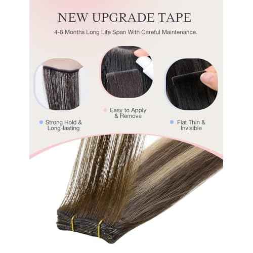 DOORES Invisi Edge Tape-in Hair Extensions, Chocolate Brown to Honey Blonde, 10 Injection Tape-ins, 50g, 14 Inch, Straight
