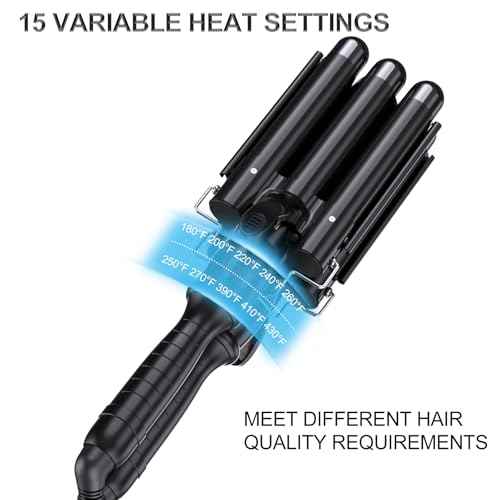 kuwa Three Barrel Curling Iron,Hair Crimper with LCD Temperature Display,1 Inch Crimper Hair Tool,Dual Voltage Hair Crimper,Beach Waver Curling Iron (Black)