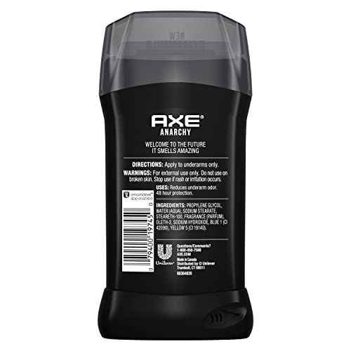 AXE Aluminum Free Deodorant Stick For Men Odor Protection For Long Lasting Freshness, Anarchy Dark Pomegranate & Sandalwood Men's Deodorant, Formulated Without Aluminum 3oz 12 count
