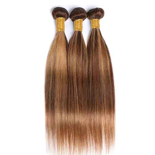 P427 Highlight Straight Bundles Human Hair Ombre Two Tone Blonde Mixed With Brown Bundles Double Weft Brazilian Hair Extensions for Women 18 20 22 inch