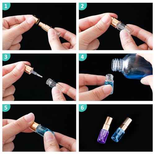 Zhehao 200 Pcs Mini Spray Bottles 2 ml Clear Glass Perfume Bottles Refillable Fine Mist Perfume Atomizer Portable Empty Sample Containers for Cleaning, Essential Oils, Travel (Gold Cap)