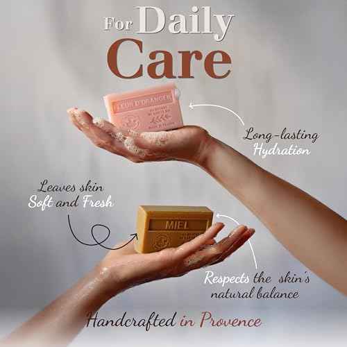 Hand & Body Soap Bars Trio - Lily of the Valley Moisturizing French Soap with Organic Shea Butter - Rich Creamy Lather - 97% Natural Ingredients - Solid Bath Cleanser Made in Provence - 3x4.4 oz