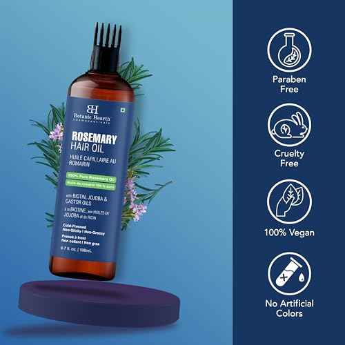 Botanic Hearth 100% Pure Rosemary Oil For Hair Growth | Infused with Biotin, Jojoba & Castor Oil | Hair Oil Repairs Dry Damaged Hair, Strengthening, Healthier - Hair Tonic, 6.7 fl oz - Pack of 2