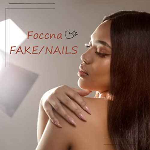 Press on Nails Almond Fake Nails with Gold Line Design Glue on Nails Acrylic Nails Glossy Full Cover Stick on Nails for Women 24Pcs