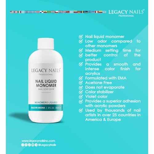 Legacy Nails Professional NAIL LIQUID MONOMER - MMA-Free, Acetone-Free, Low Odor Formula, Compatible with All Acrylic, Perfect for Nail Extensions, Sculpting & Overlays - 946ml / 32 FL.oz.