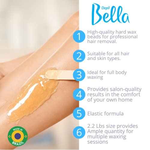 DEPIL BELLA Hard Wax Beads Honey 2.2 lbs for Hair Removal | Professional Hair Removal Wax Beads | All Skin and Hair Types | Natural Ingredients