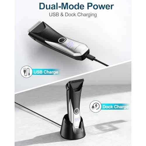 Body Hair Trimmer, LED Display, 6500 RPM Motor Manscaper for Men, 3 Adjustable Combs, USB & Dock Charging, IPX7 Waterproof Body Hair Groomers, Wet or Dry Use for Groin/Legs/Chest