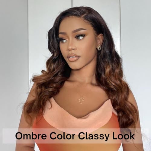 12A Ombre Body Wave Bundles Human Hair, T1B/2/30 Chestnut Brown 3 Tone Colored Human Hair 3 Bundles With Dark Roots 100% Remy Hair Thick Wavy Keep Soft after Washing 8/10/12 Inch