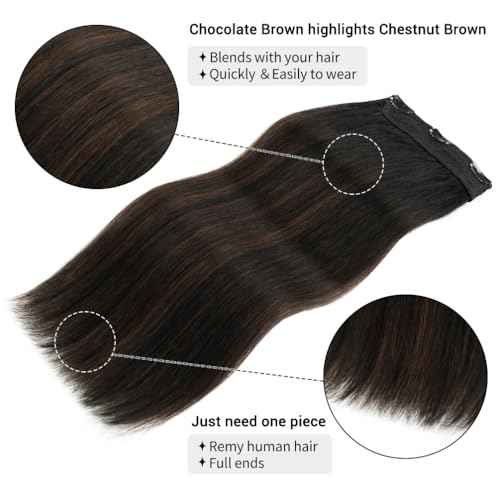 Winsky Hair Extensions Real Human Hair - One Piece Brown Balayage Remy Hair Extensions Clip on 80gram for Women (18inch, #1BT4P1B)
