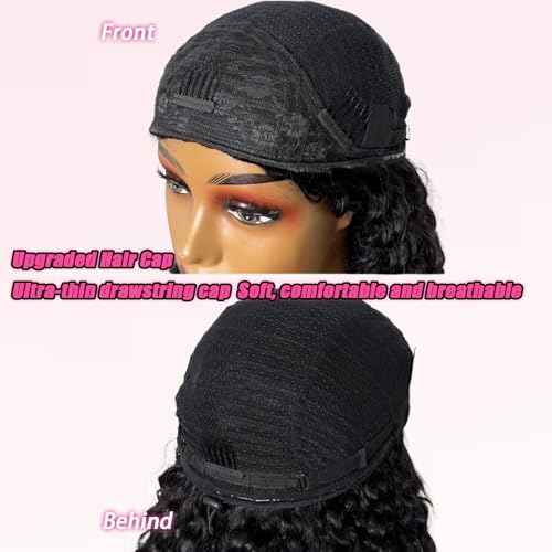 SENSAIRUITE Deep Wave Half Wig Human Hair Curly Half Wigs for Women - Upgrade Drawstring 3 in 1 Seamless Flip Over Glueless Wig 22-inch Natural Black
