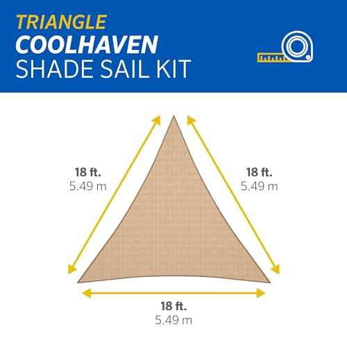 Coolaroo Coolhaven Shade Sail Kit - 95% UV Block Breathable Outdoor Sun Shade with Stainless Steel Hardware for Patio, Deck, Garden, or Pool, 18 ft Triangle, Sahara